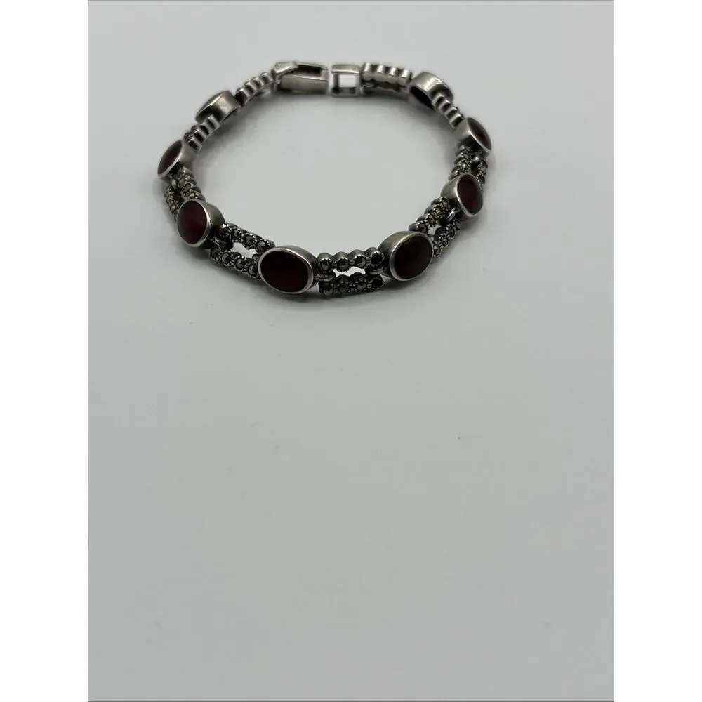 sterling silver garnet bracelet Marcasite Damaged Repair Parts Missing Stones